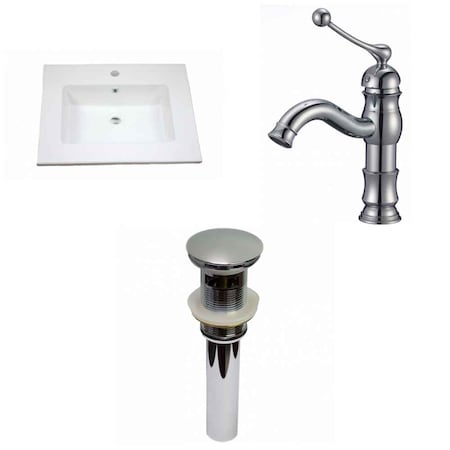 25-in. W 1 Hole Ceramic Top Set In White Color - Overflow Drain Incl.